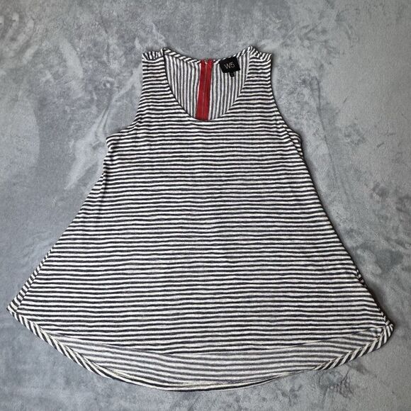 Anthropology W5 Sz L Striped Sleeveless Tank Top Blue Zip Back Knit Hi-Low Tunic - Picture 9 of 13